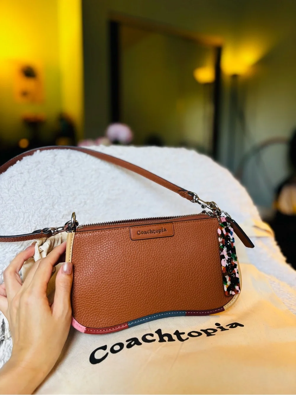 Coach- small wavy shoulder bag in Coachtopia leather with colorful binding
